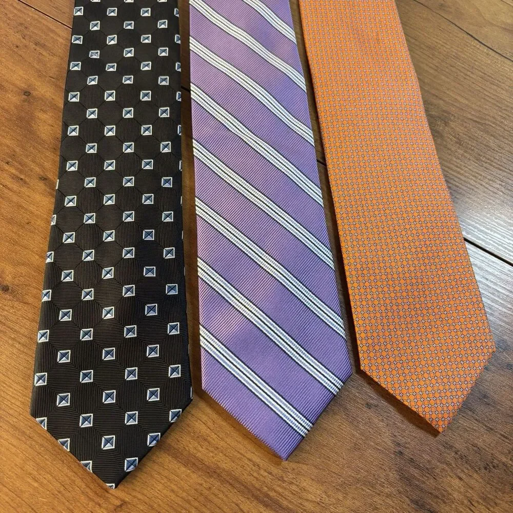 Jos A Bank Executive Collection Silk Necktie Lot 3 Black Geometric Purple Orange